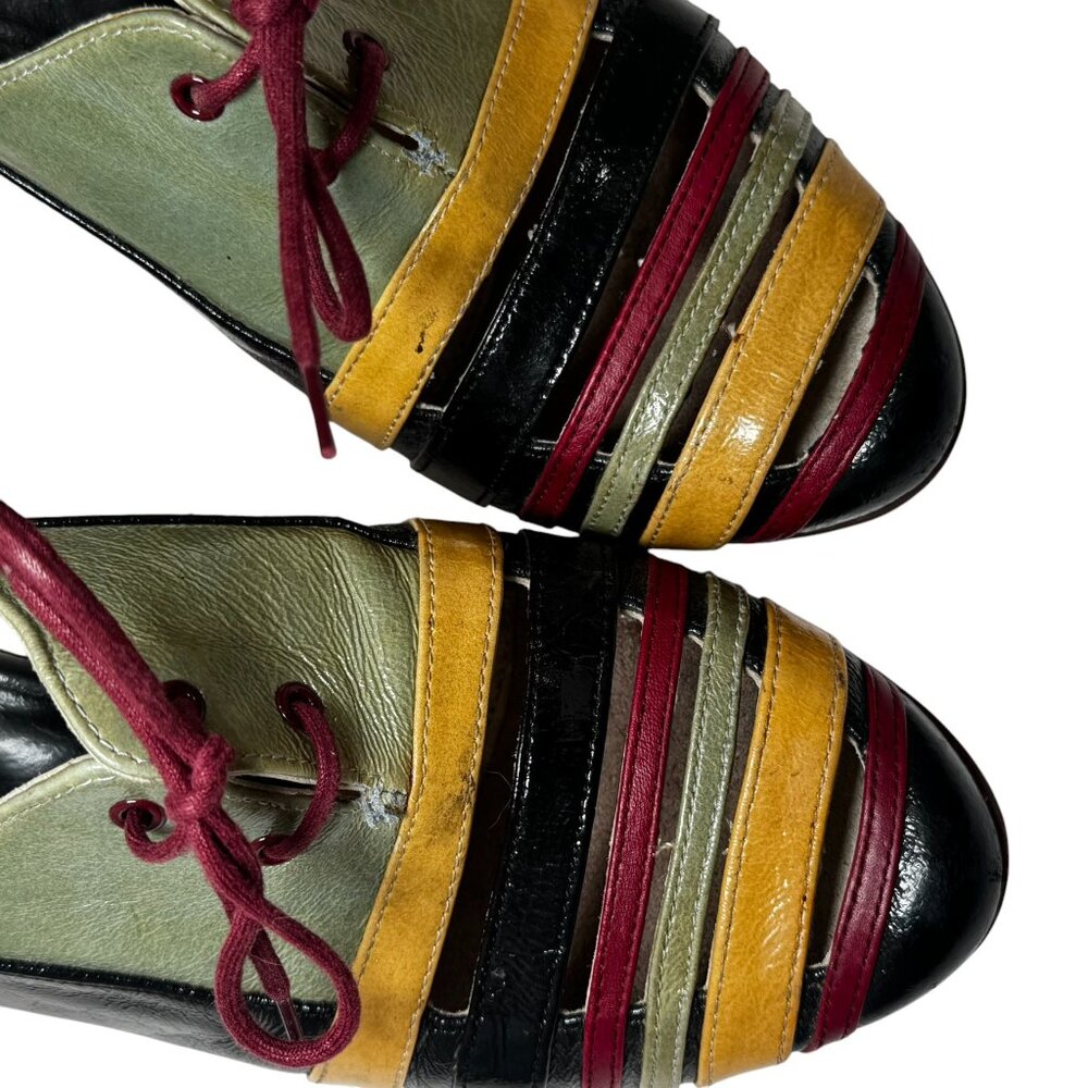 John Fluevog Brooke 6.5 Multicolor Cutout Slingback Heels Retro Mod Art Deco - Picture 13 of 14
